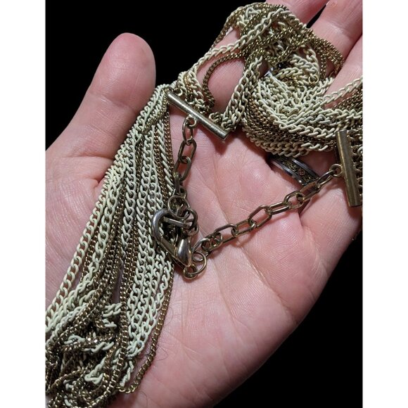 Gold And White Multilayer Chain Necklace - Picture 3 of 9